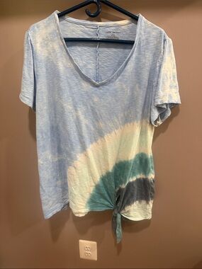 Lane Bryant Light Blue Tie-Dye V-Neck Knot Front Top 14/16